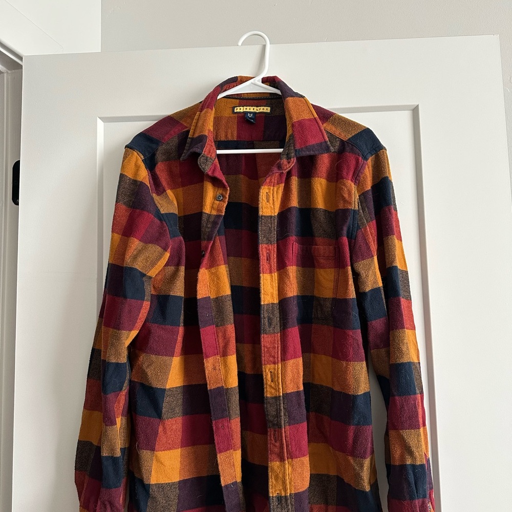 Plaid Flannel Shirt in Red, Yellow, and Blue